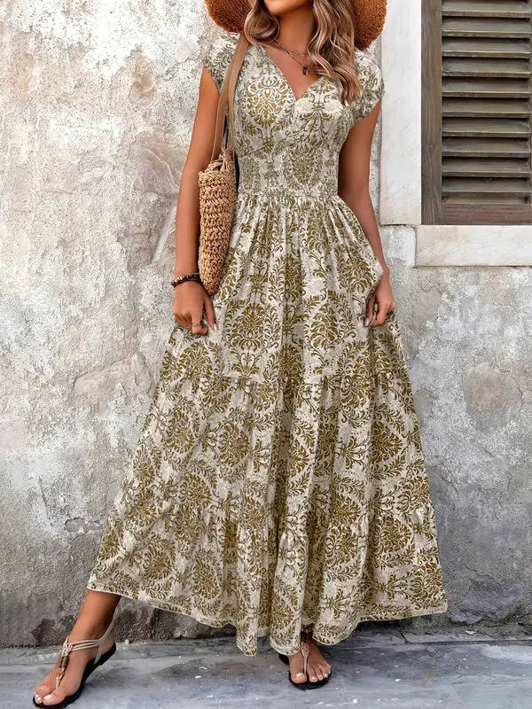 Romy | Damen Maxikleid mit V-Ausschnitt und Stufen - Grün - Bild 1