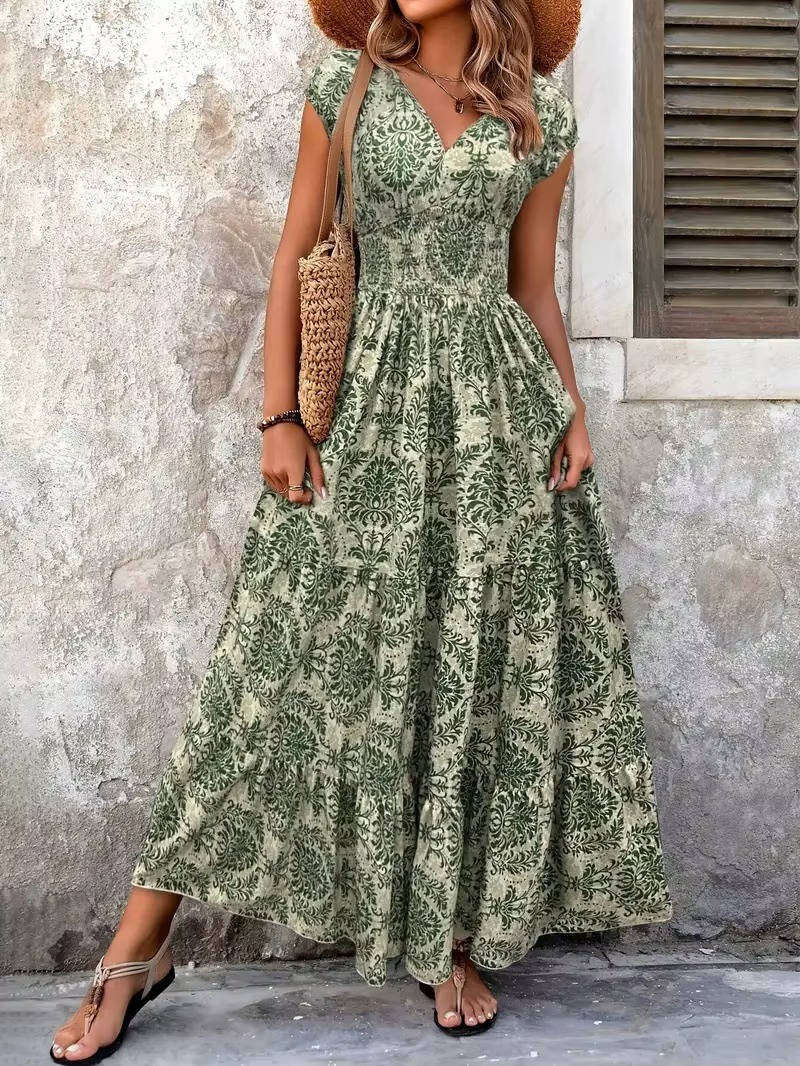 Romy | Damen Maxikleid mit V-Ausschnitt und Stufen - Grün - Bild 2