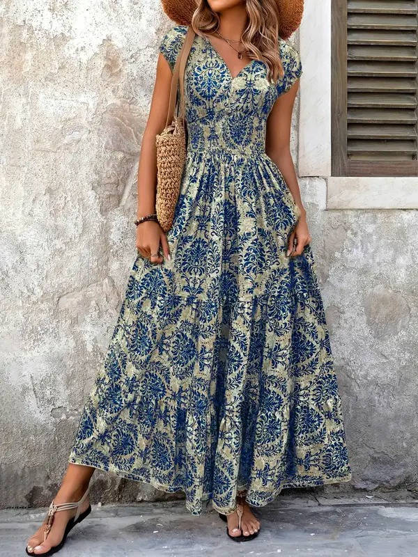 Romy | Damen Maxikleid mit V-Ausschnitt und Stufen - Grün - Bild 3