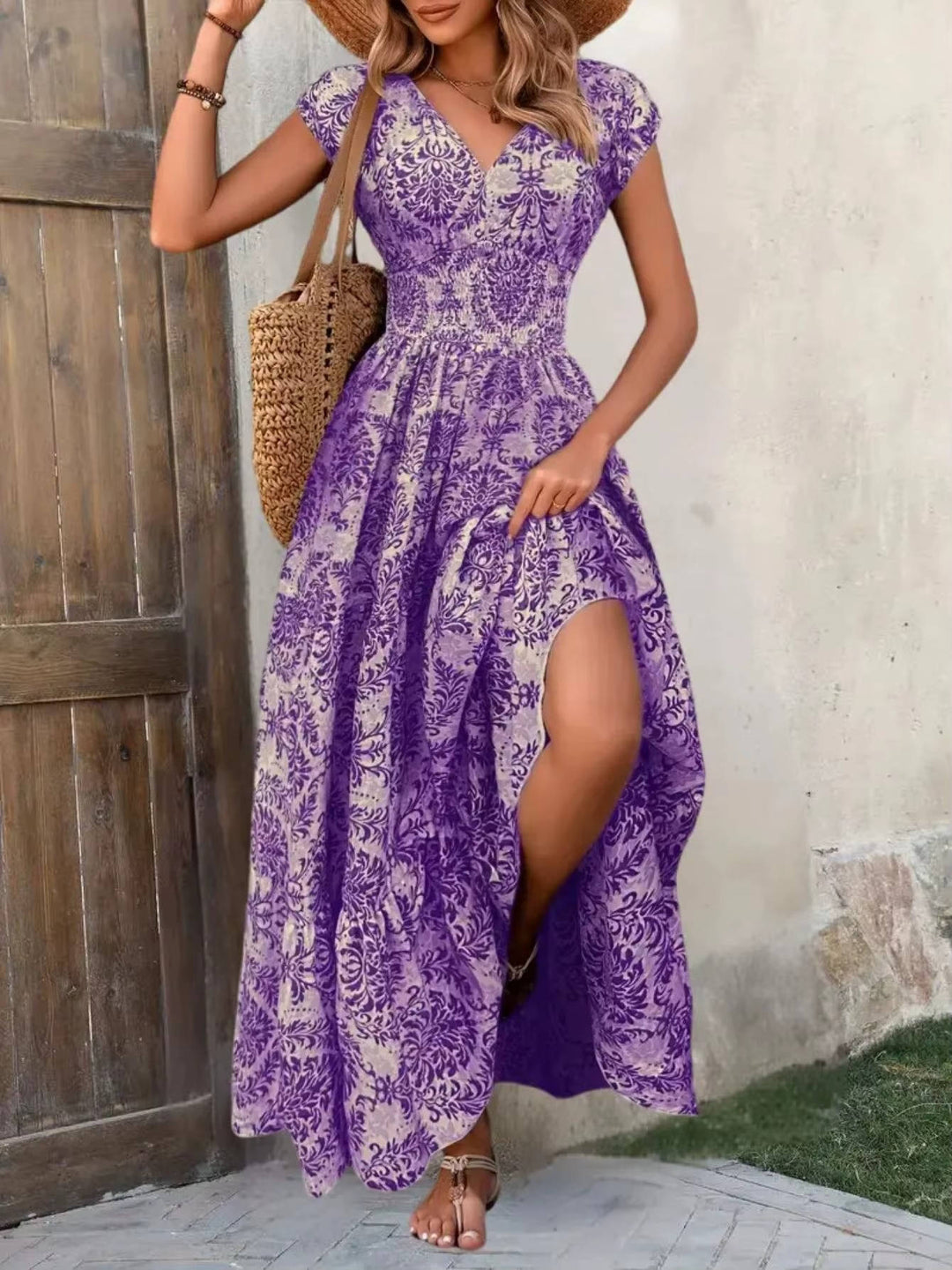 Romy | Damen V-Ausschnitt Stufiges Maxikleid - Grün - Bild 4