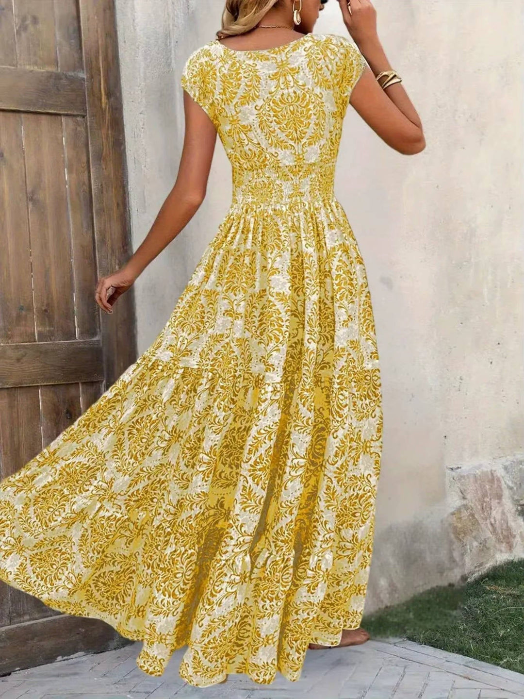 Romy | Damen Maxikleid mit V-Ausschnitt und Stufen - Grün - Bild 6