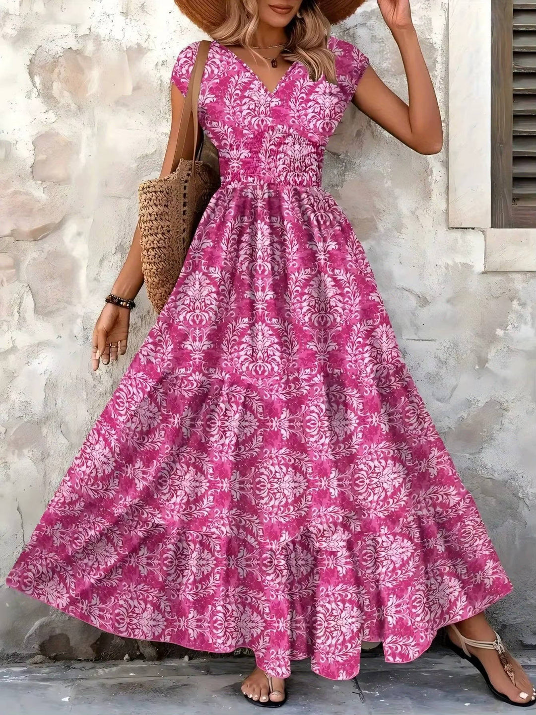 Romy | Damen Maxikleid mit V-Ausschnitt und Stufen - Grün - Bild 7
