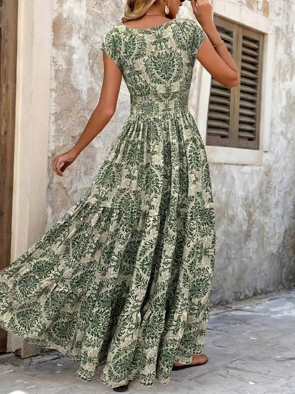Romy | Damen Maxikleid mit V-Ausschnitt und Stufen - Grün - Bild 9