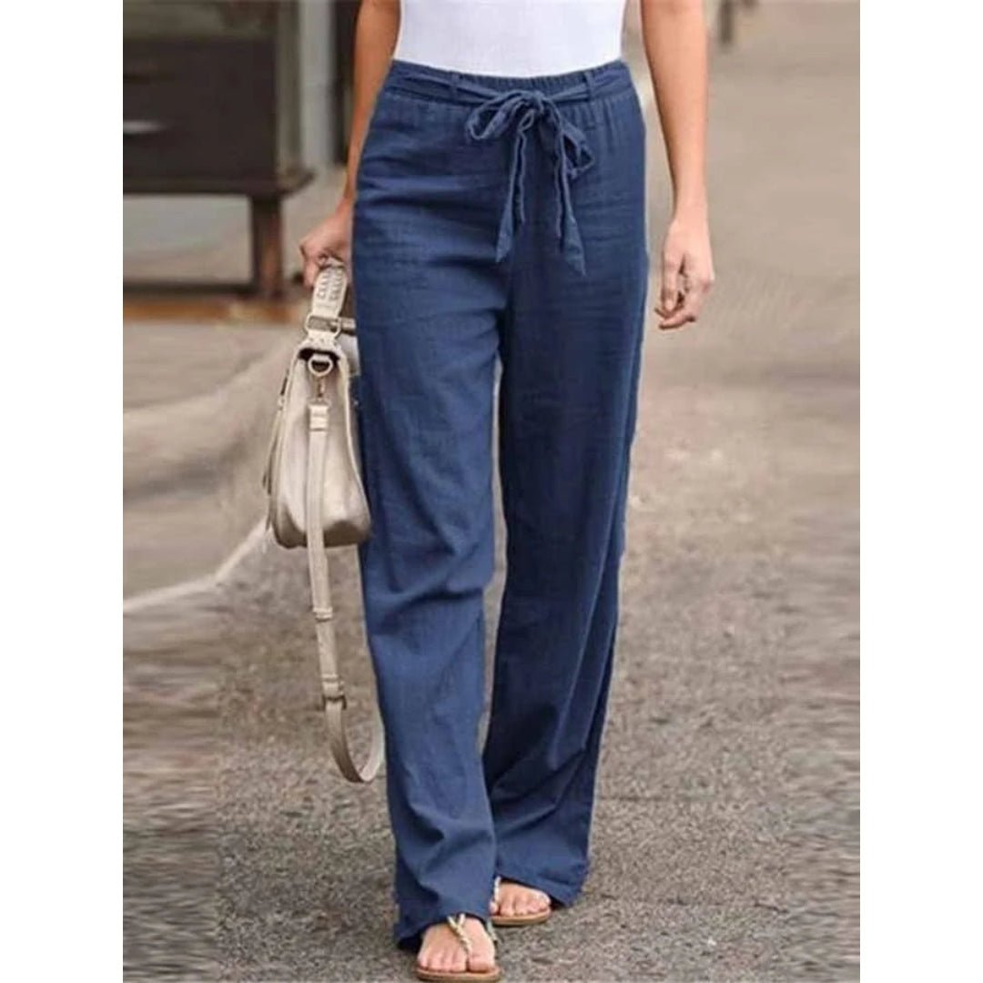 Rosabel | Women's Wide Leg Drawstring Palazzo Trousers - Navy - Image 1