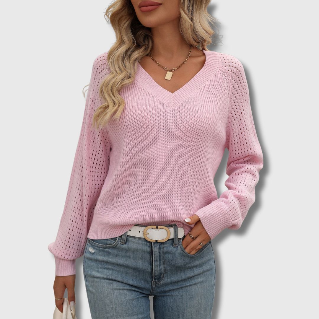 Rosalind | Women's V Neck Long Sleeve Jumper - Pink - Image 1