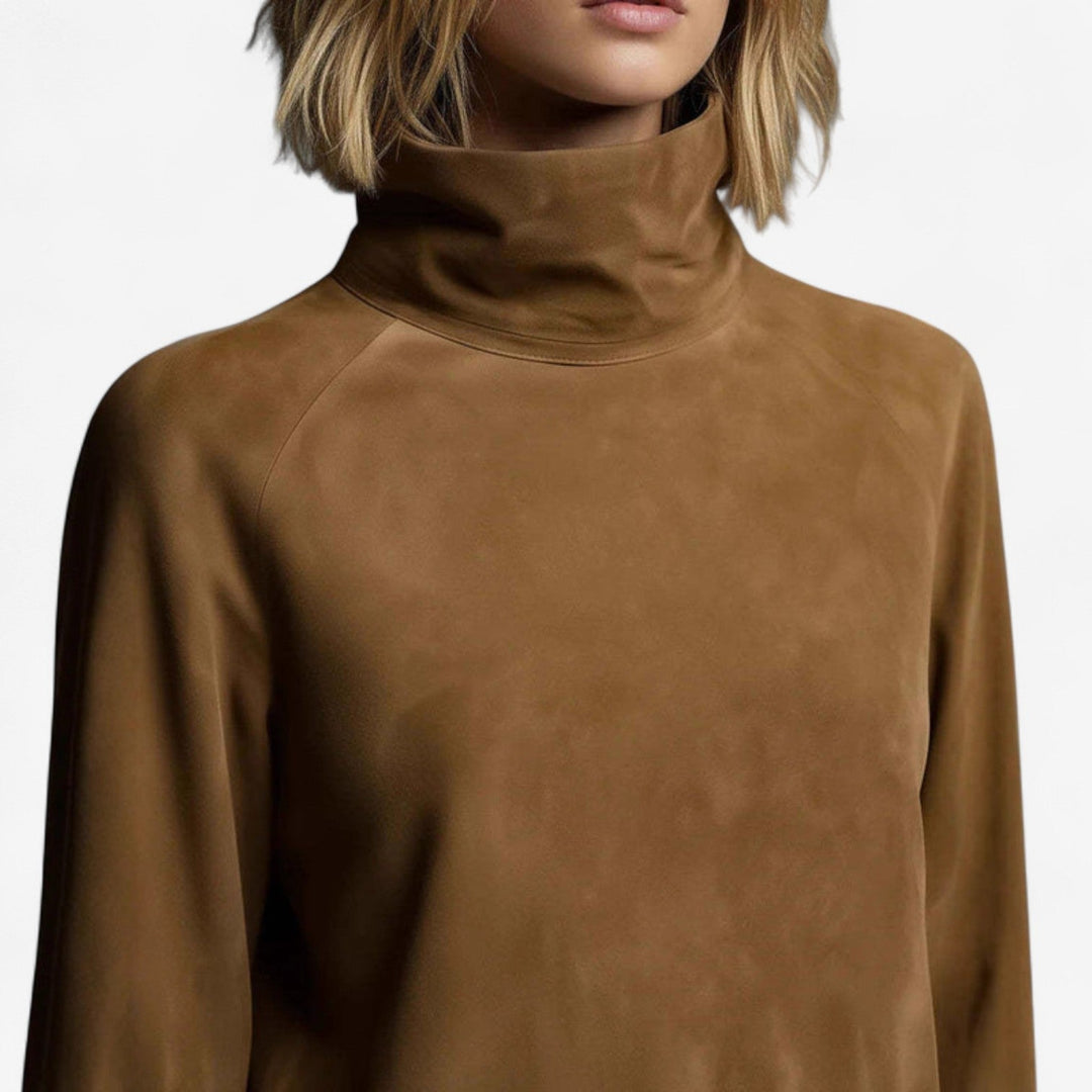Rosalinda | Damen Mini-Kleid mit Stehkragen und langen Ärmeln - Braun - Bild 6
