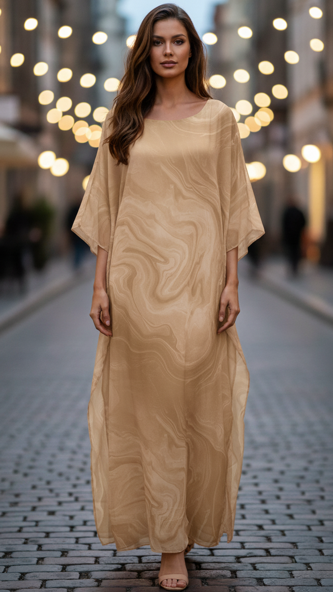 Rosalyn | Damen V-Ausschnitt Kaftan Maxikleid - Champagner - Bild 1