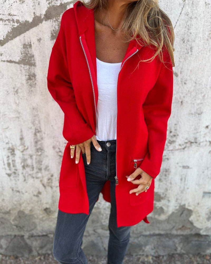 Rosalynne | Women's Hooded Zip Cardigan - Red - Image 1