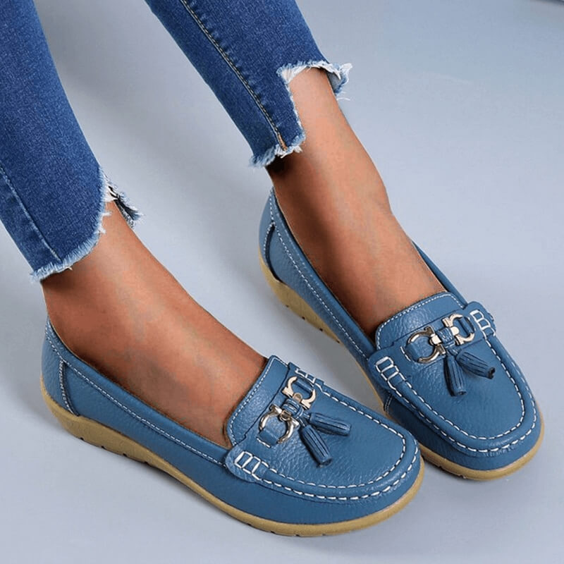 Rosamund | Women's Blue Tassel Slip-On Loafers - Blue - Image 1