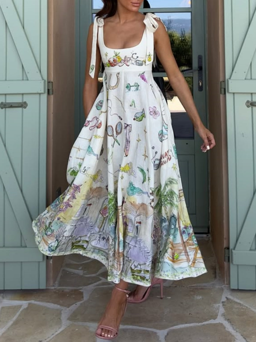 Rosebud | Women's Tie Shoulder Floral Print Midi Dress - Floral - Image 1