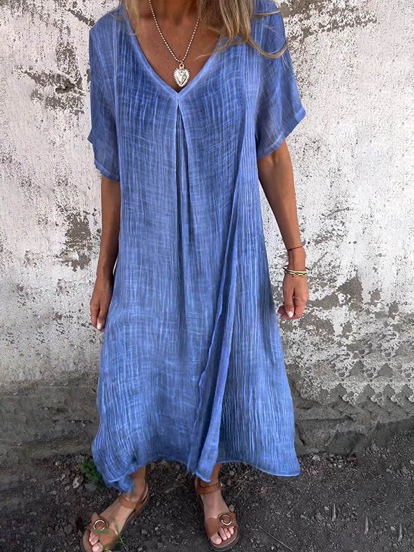 Roselle | Damen Maxikleid mit V-Ausschnitt und kurzen Ärmeln - Blau - Bild 1
