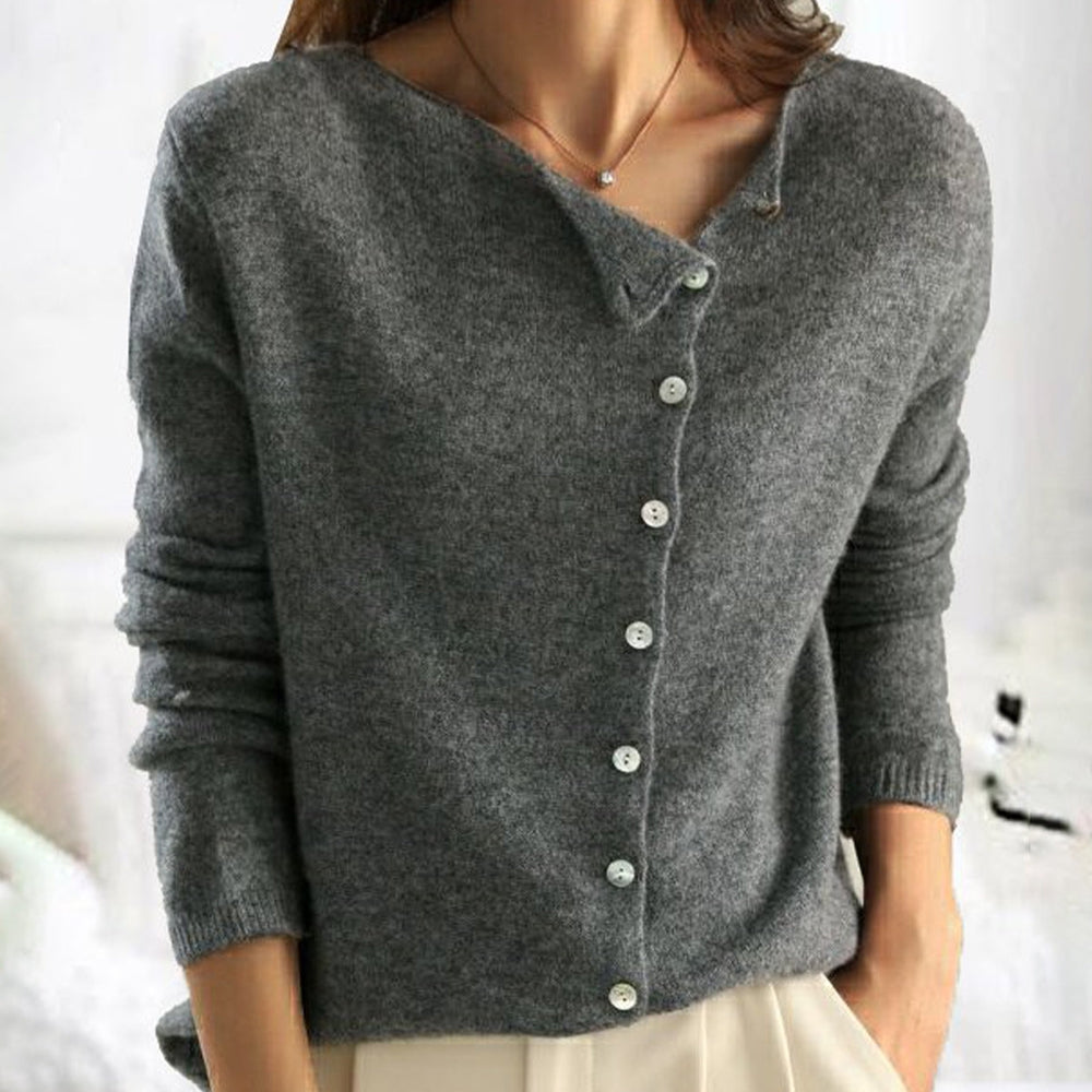 Rosemary | Women's Button Front Long Sleeve Cardigan - Grey - Image 1