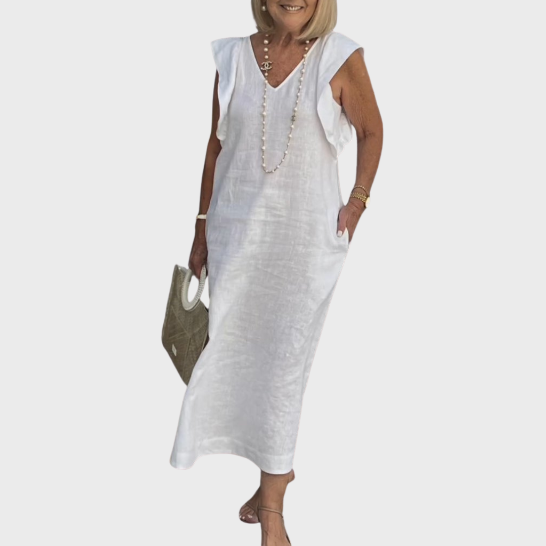 Rosemary | Women's V Neck Sleeveless Maxi Dress - White - Image 1
