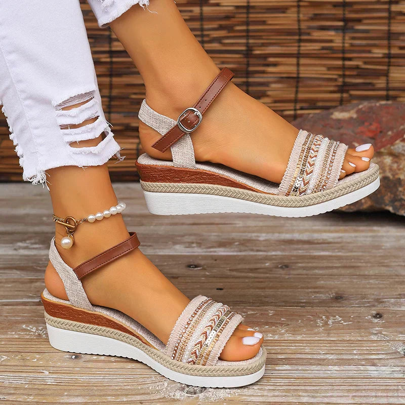 Rosemerta | Women's Platform Wedge Sandals - Beige - Image 1