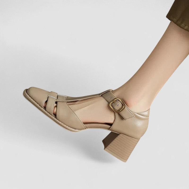 Rosette | Damen T-Riemchen Blockabsatz Schuhe - Braun - Bild 4