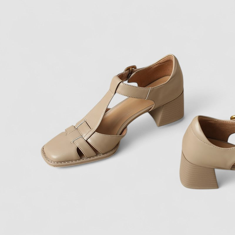 Rosette | Damen T-Riemchen Blockabsatz Schuhe - Braun - Bild 5