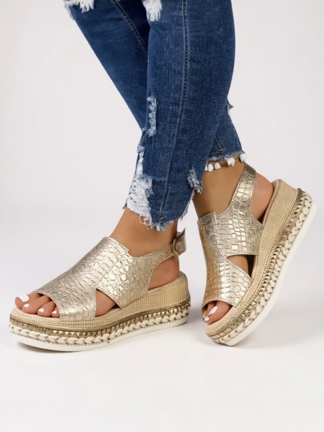 Rosina | Women's Strappy Platform Sandals - Gold - Image 1