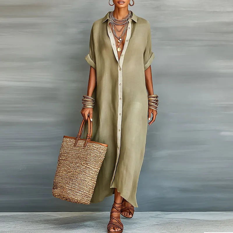 Rowena | Damen Hemdblusenkleid Maxi - Khaki - Bild 1