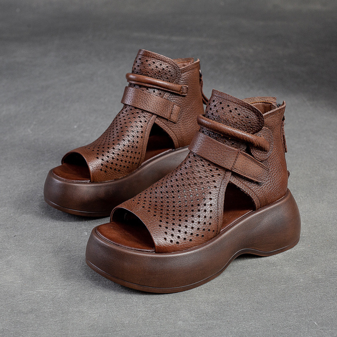 Roxanna | Women's Platform Ankle Strap Sandals - Brown - Image 1