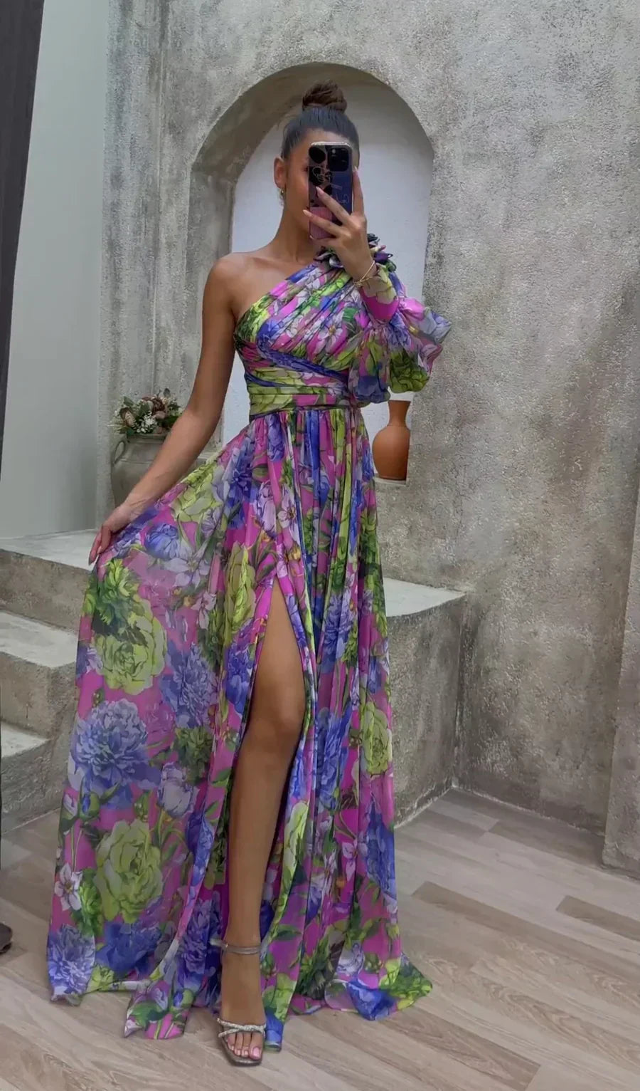 Roxanne | Women's One Shoulder Floral Maxi Dress - Floral - Image 1
