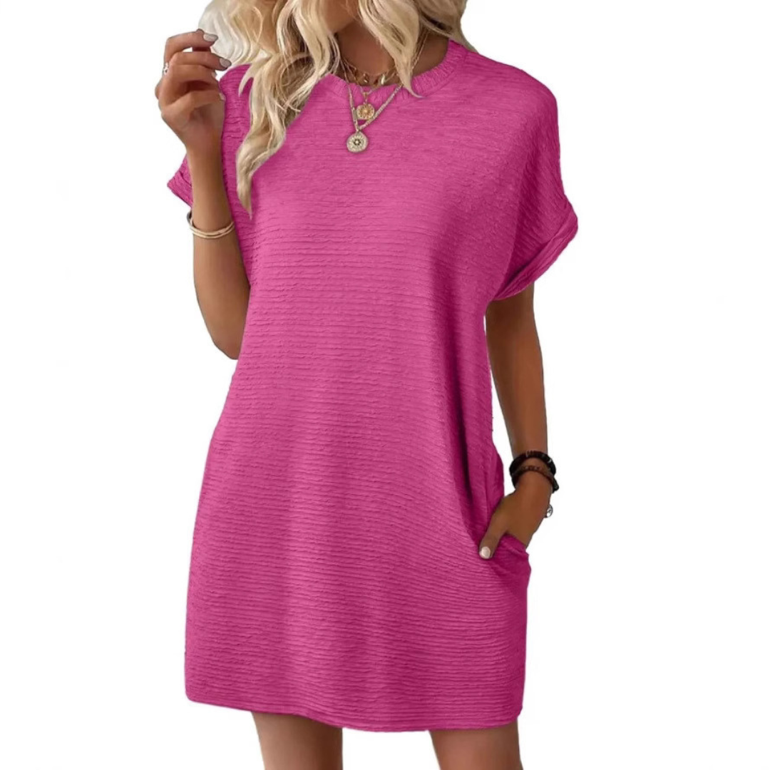 Roxanne | Women's Short Sleeve T-Shirt Mini Dress - Pink - Image 1