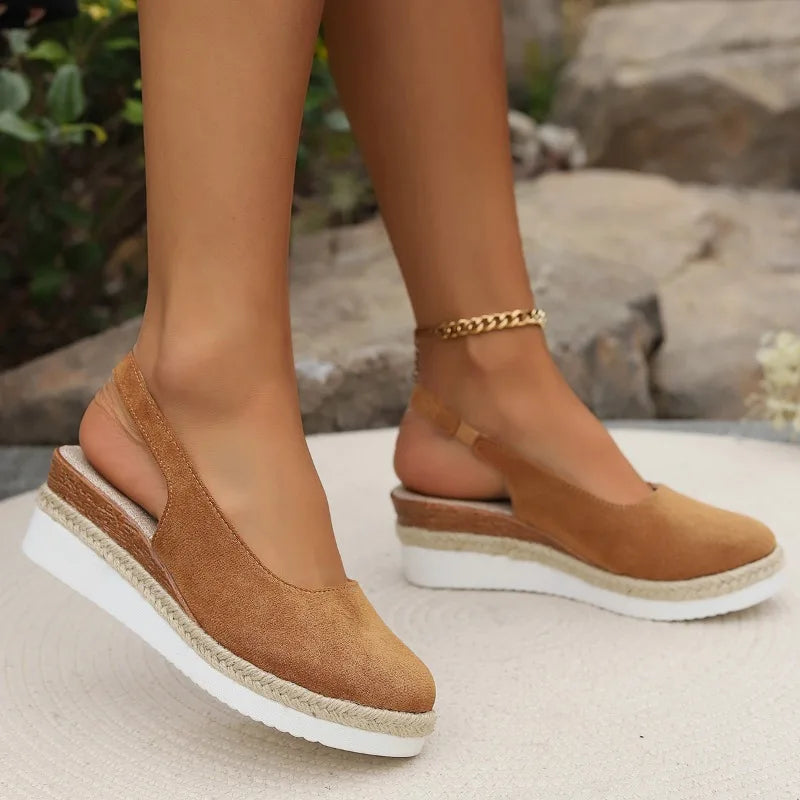Saskia | Women's Slingback Espadrille Wedge Sandals - Brown - Image 1