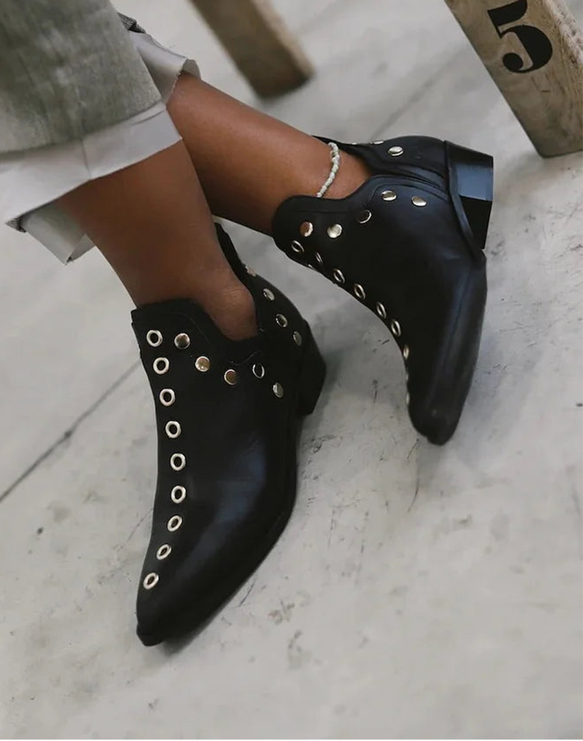 Scarlett | Women's Studded Pointed Toe Ankle Boots - Black - Image 1