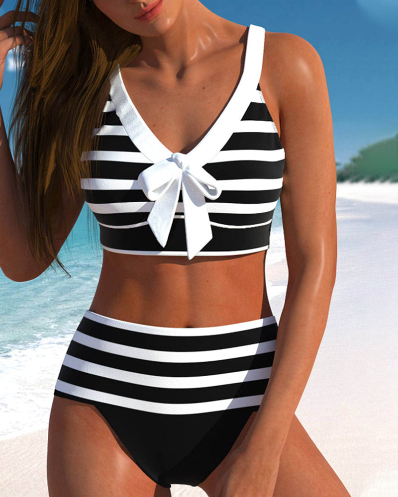 Seraphelle | Women's Striped High Waist Bikini Set - Striped - Image 1