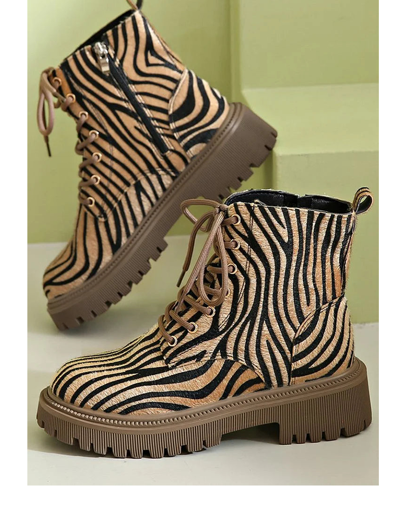 Seraphica | Women's Zebra Print Lace Up Ankle Boots - Image 1