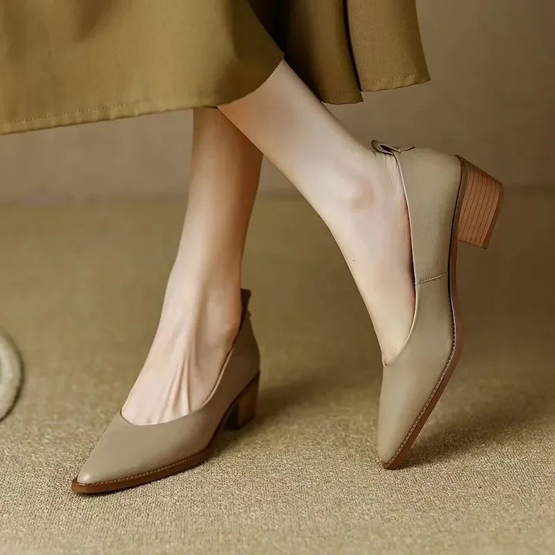 Seraphina | Women's Block Heel Pointed Toe Pumps - Beige - Image 1