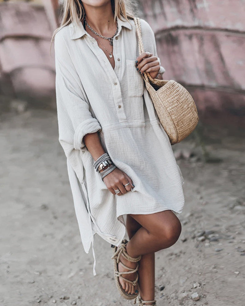 Seraphina | Women's Collared Midi Shirt Dress - Beige - Image 1