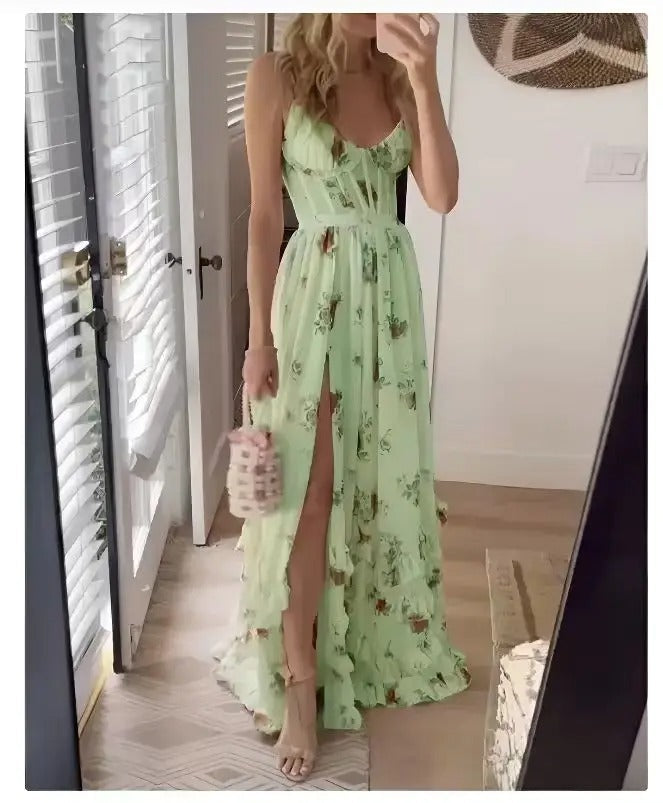 Seraphine | Damen Maxikleid mit Blumenmuster und Trägern - Blumenmuster - Bild 3