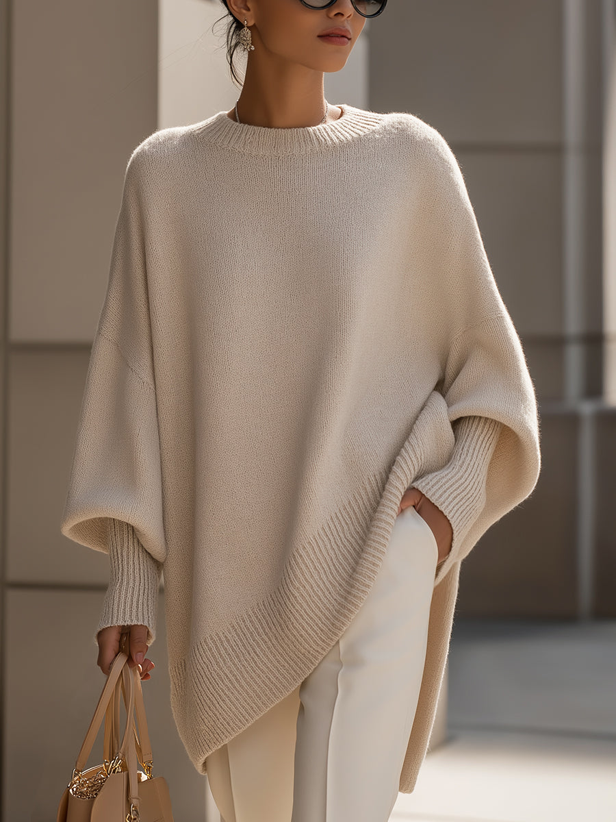 Seraphissa | Women's Oversized Poncho Sweater - Beige - Image 1