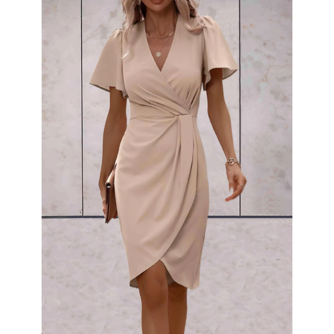 Seraphita | Women's V-Neck Flutter Sleeve Wrap Midi Dress - Champagne - Image 1