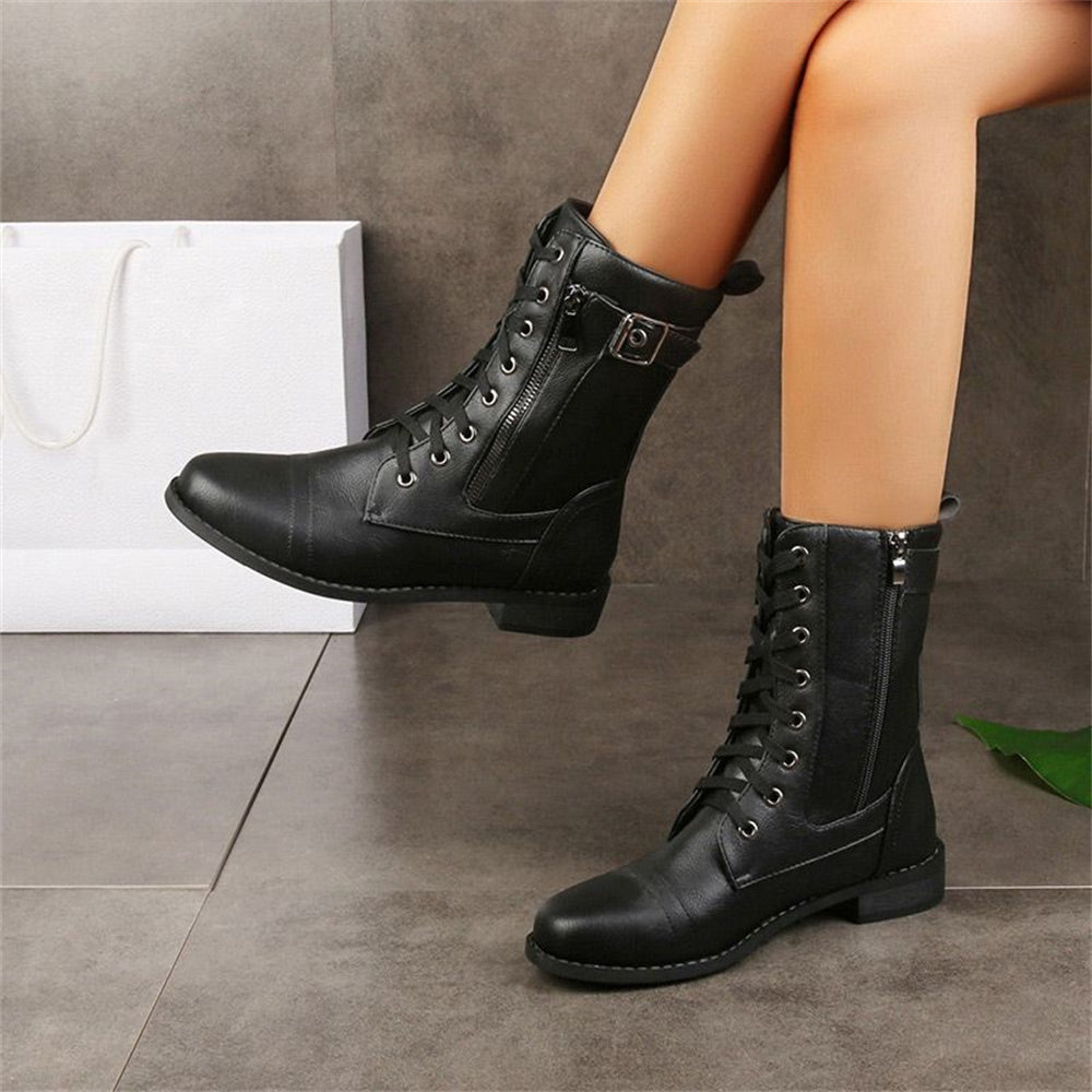 Seren | Women's Lace Up Ankle Boots - Black - Image 1