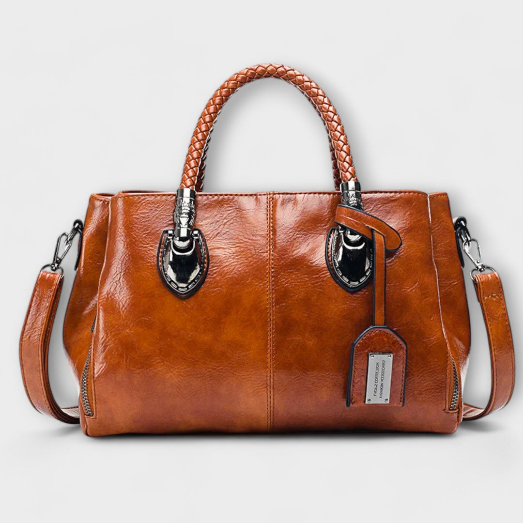 Serenatha | Women's Brown Shoulder Bag with Braided Handles - Brown - Image 1
