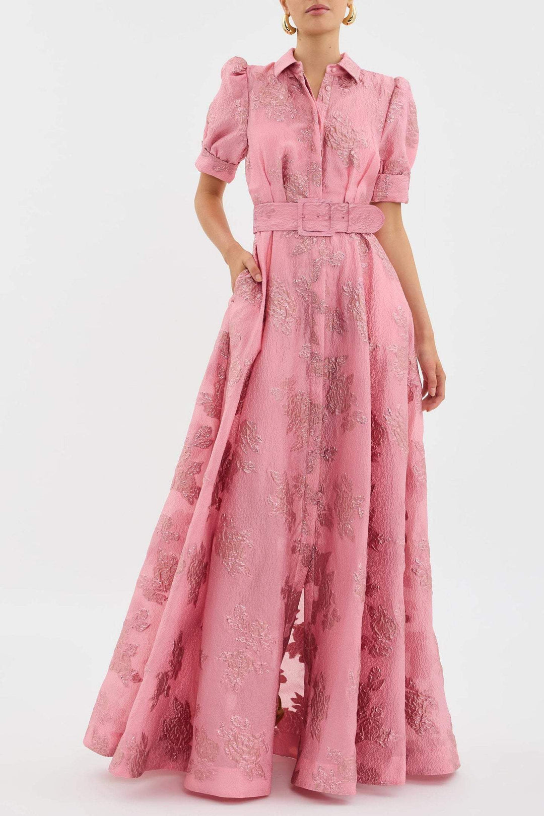 Serenella | Women's Collared Pink Maxi Dress - Pink - Image 1