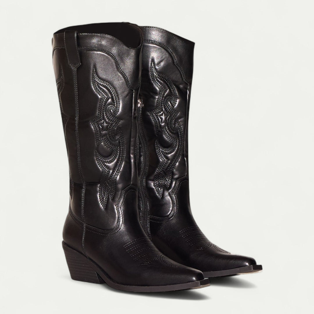Serenella | Women's Western Pointed Toe Calf Boots - Black - Image 1