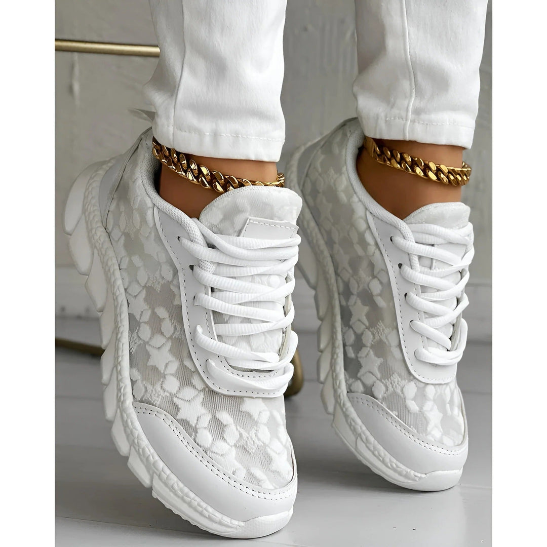 Solange | Women's White Lace Platform Trainers - White - Image 1