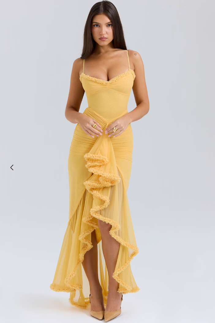 Solareth | Damen Maxikleid mit gerafftem Herzausschnitt - Gelb - Bild 1