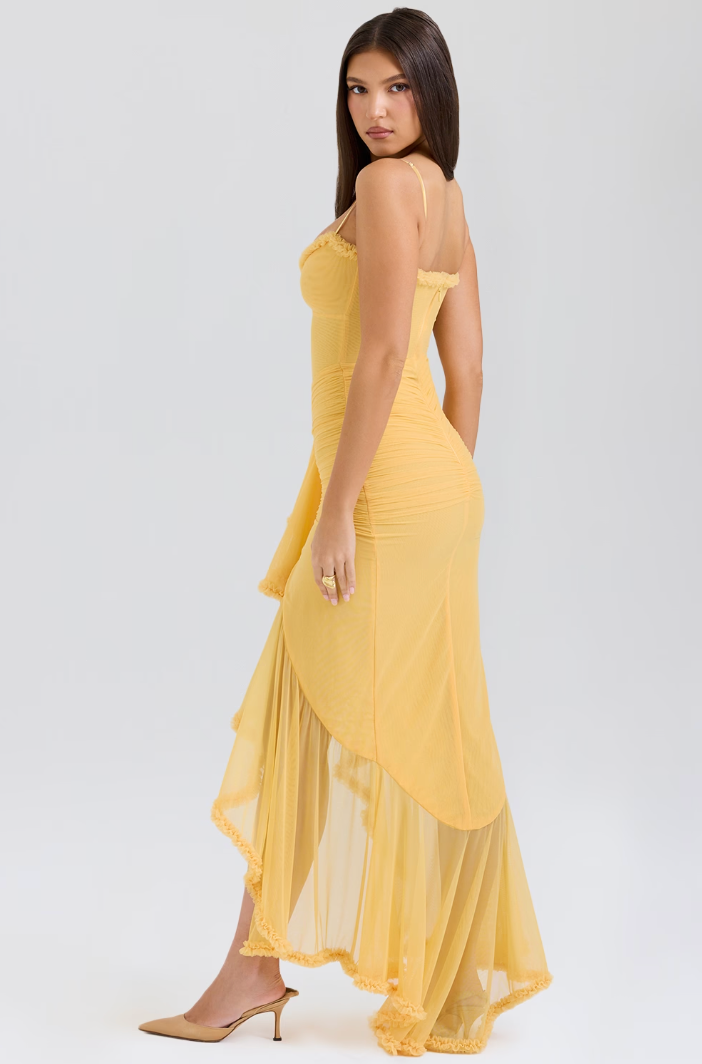 Solareth | Damen Maxikleid mit gerafftem Herzausschnitt - Gelb - Bild 10