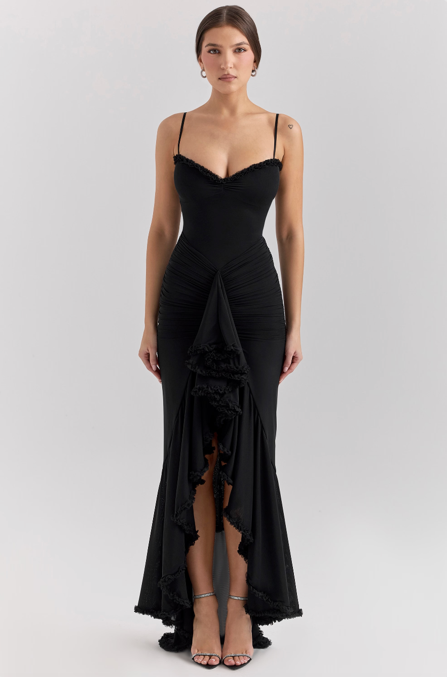 Solareth | Damen Maxikleid mit gerafftem Herzausschnitt - Gelb - Bild 4