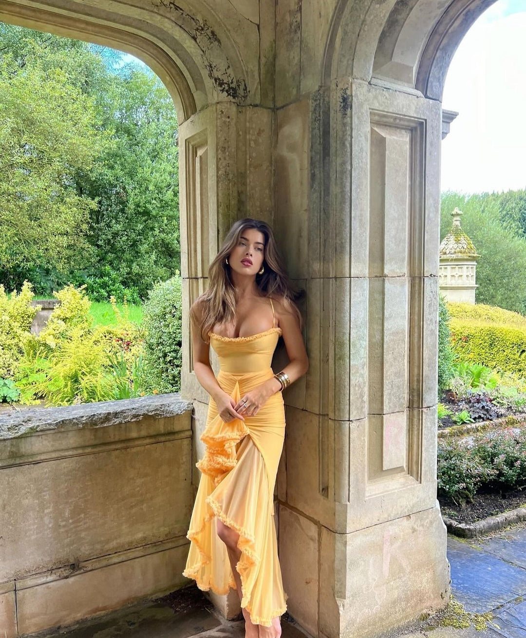 Solareth | Damen Maxikleid mit gerafftem Herzausschnitt - Gelb - Bild 8