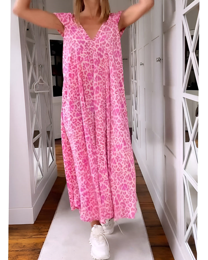 Tabatha | Damen Maxikleid mit V-Ausschnitt und Leopardenmuster - Pink - Bild 1