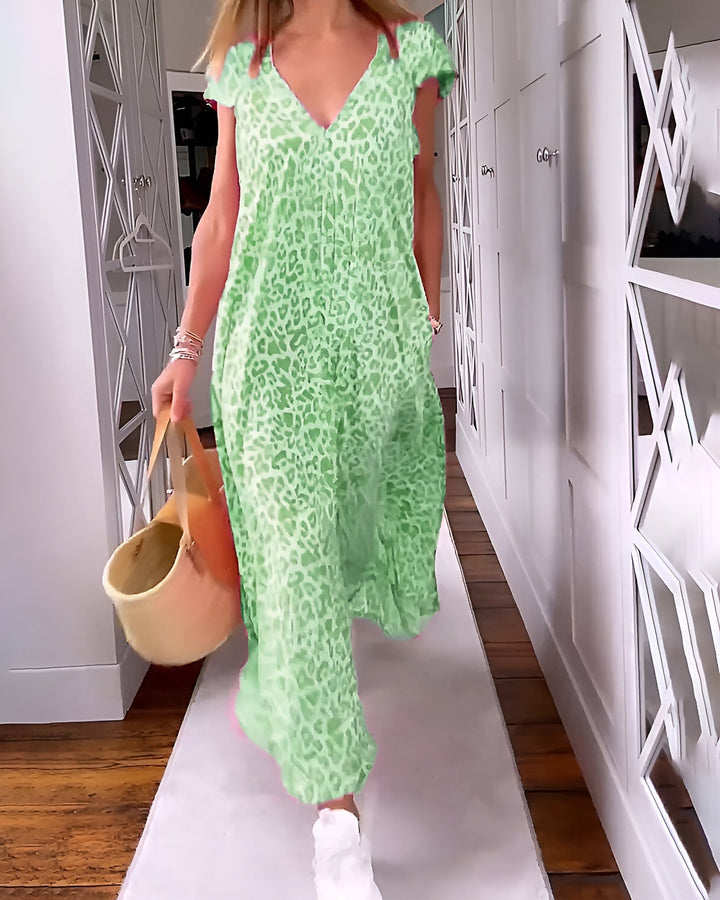 Tabatha | Damen Maxikleid mit V-Ausschnitt und Leopardenmuster - Pink - Bild 6