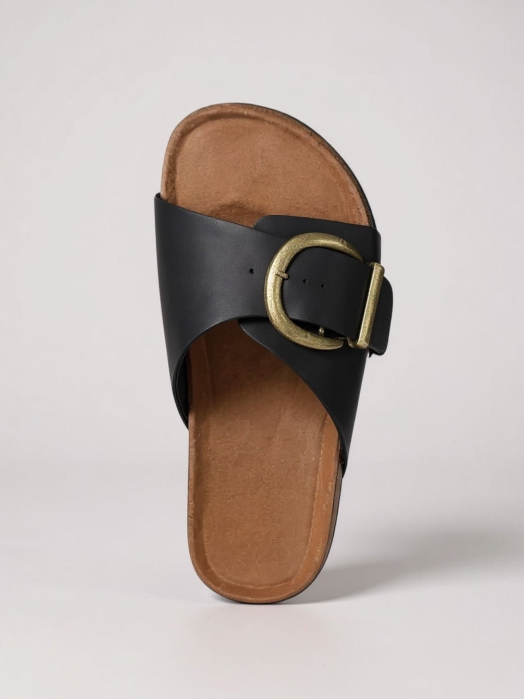 Tabitha | Women's Buckle Flat Slides - Black - Image 1