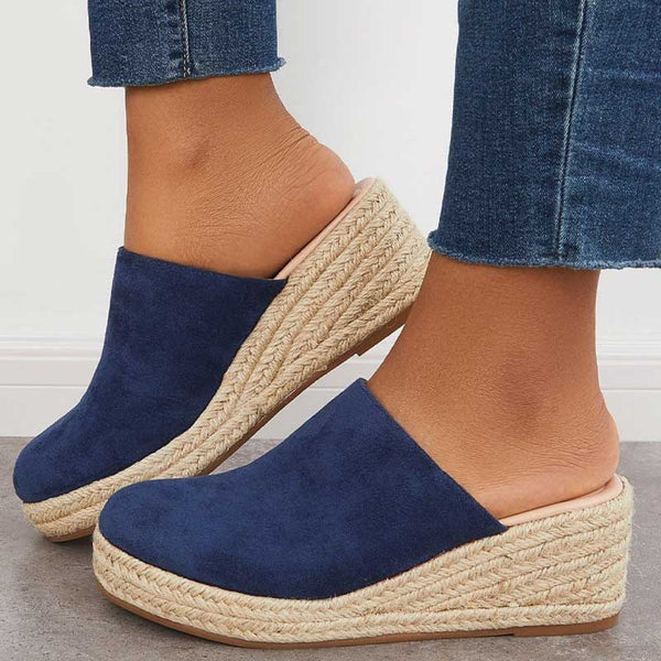 Tabitha | Women's Espadrille Platform Wedge Sandals - Navy - Image 1
