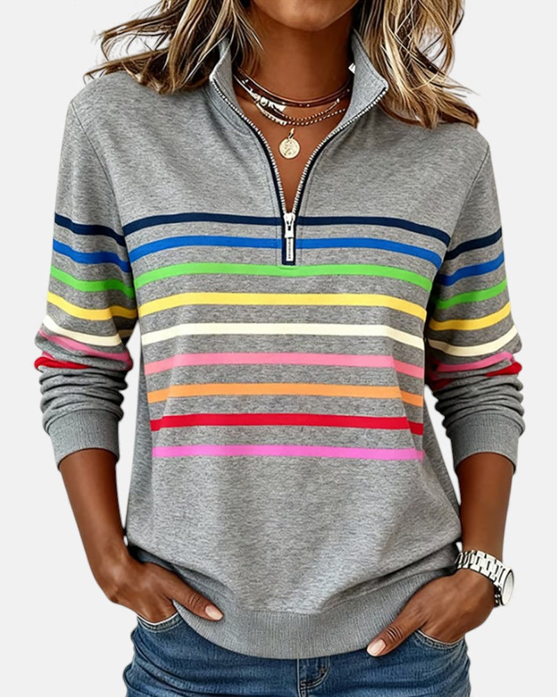 Tallulah | Women's Striped Quarter Zip Sweatshirt - Striped - Image 1
