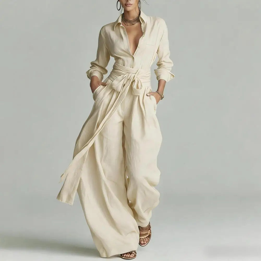 Temperance | Women's Button Shirt Wide Leg Trouser Co-Ord Set - Champagne - Image 1