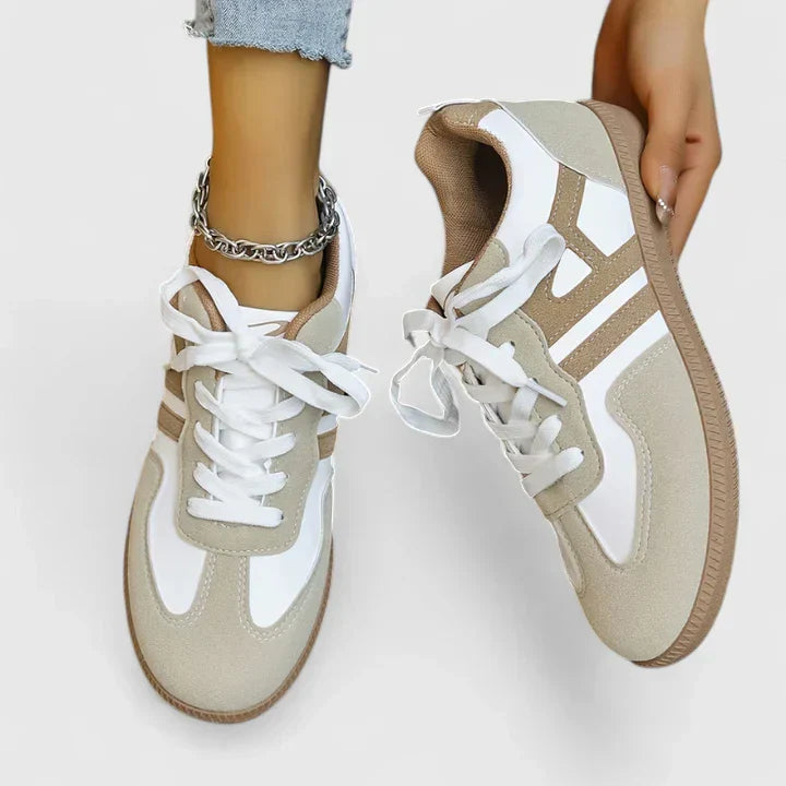 Tempest | Women's Retro Colour Block Trainers - Beige - Image 1